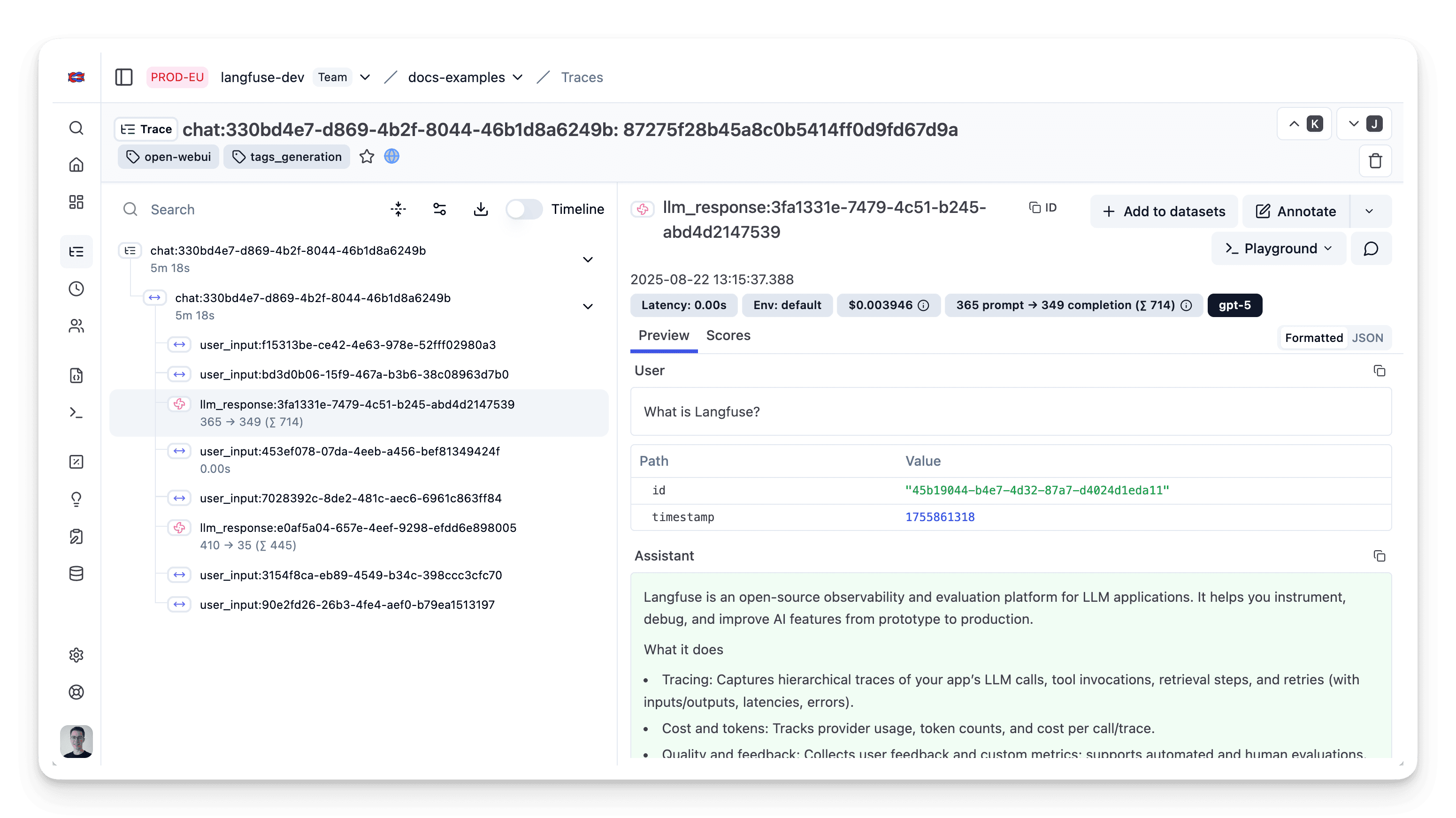 OpenWebUI Example Trace in Langfuse